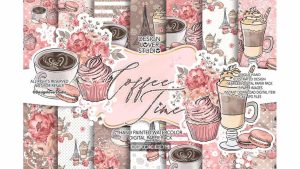 دانلود بک گراند کاغذ دیجیتال کافی شاپ Coffee time digital paper pack