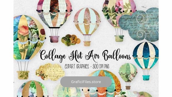 دانلود کلیپ آرت بالن هوایی Collage Hot Air Balloon Clipart