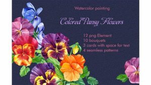 دانلود کلیپ آرت گل های رنگی Colored Pansies Flowers