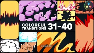دانلود ترانزیشن کارتونی رنگارنگ داوینچی ریزالو Colorful Cartoon Transitions for DaVinci Resolve