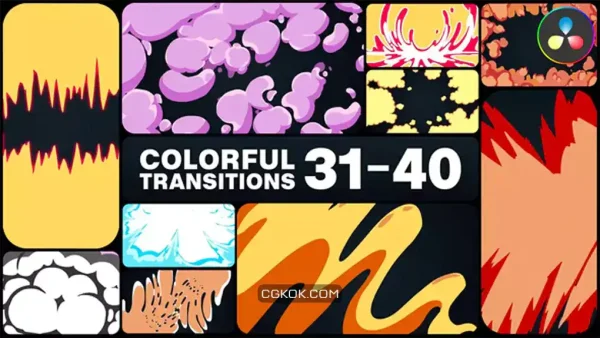 دانلود ترانزیشن کارتونی رنگارنگ داوینچی ریزالو Colorful Cartoon Transitions for DaVinci Resolve