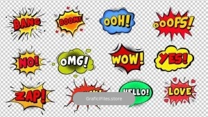 دانلود فوتیج نمایش عناوین کمیک با جرقه Comic Bubbles