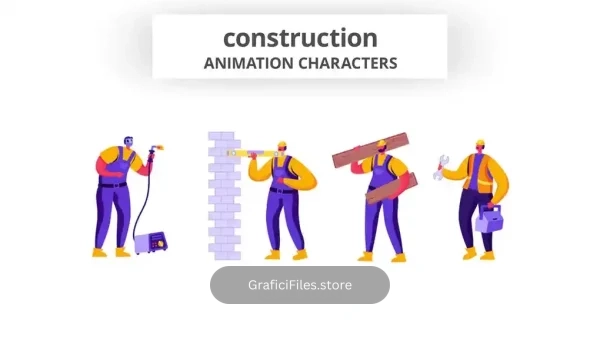 پروژه افترافکت موشن گرافیک کارگر ساختمانی Construction – Character Set