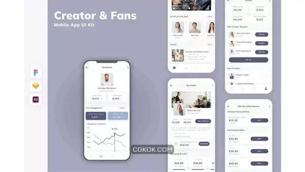 دانلود رابط کاربری اپلیکیشن کریتور طرفداران Creator & Fans Mobile App UI Kit