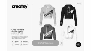 دانلود موکاپ هودی Crop Hoodie Many Types Mockup Set