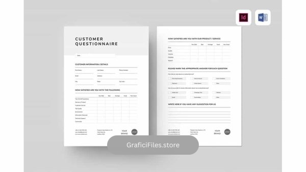دانلود قالب آماده ورد پرسشنامه مشتری Customer Questionnaire | MS Word & Indesign