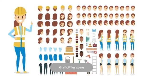 دانلود وکتور مهندس ساختمان زن Cute female builder character