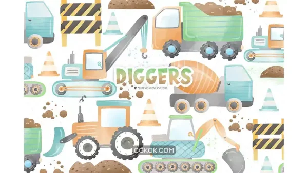 دانلود کلیپ آرت ماشین آلات حفاری Diggers design
