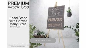 دانلود موکاپ بوم و سه پایه نقاشی Easel Stand with Canvas – Many Sizes