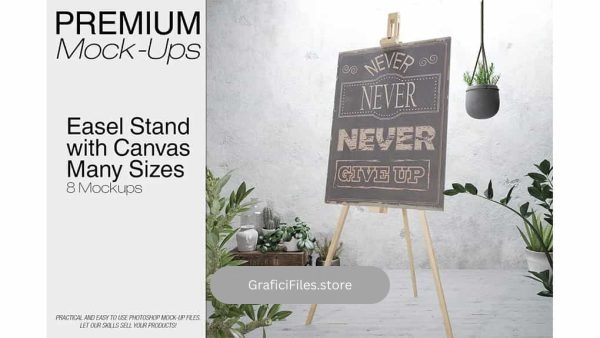 دانلود موکاپ بوم و سه پایه نقاشی Easel Stand with Canvas – Many Sizes