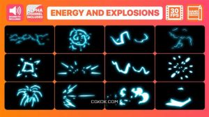 دانلود المان کارتونی انفجار و صاعقه Energy And Explosion Elements Pack