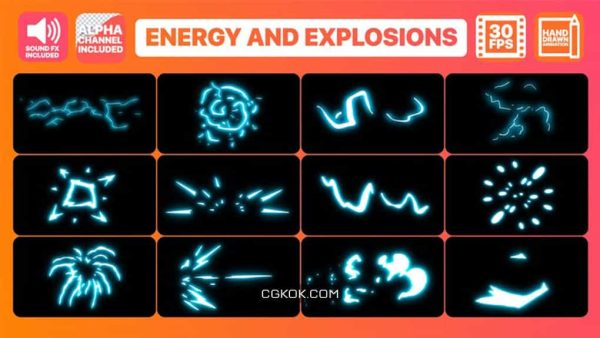 دانلود المان کارتونی انفجار و صاعقه Energy And Explosion Elements Pack