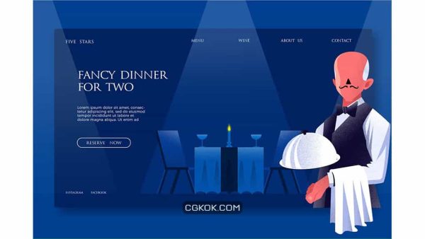 دانلود طرح وکتور لندینگ پیج و بنر شام فانتزی Fancy Dinner – Banner & Landing Page