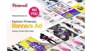دانلود طرح لایه باز بنر تبلیغات فشن پینترست Fashion Pinterest Pack Banners Ad – 100 PSD