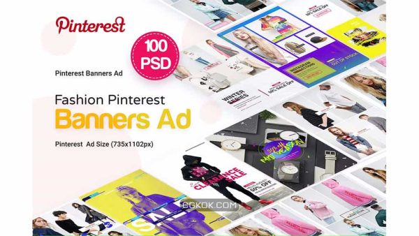 دانلود طرح لایه باز بنر تبلیغات فشن پینترست Fashion Pinterest Pack Banners Ad – 100 PSD