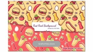 دانلود وکتور بک گراند و پترن فست فود Fast Food Background – Seamless Patterns