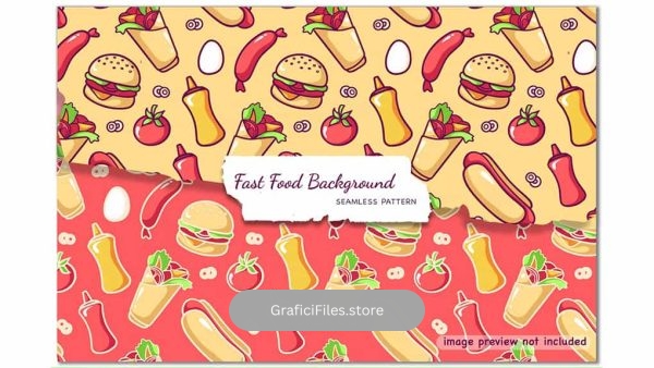دانلود وکتور بک گراند و پترن فست فود Fast Food Background – Seamless Patterns