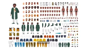 دانلود وکتور مرد سیاه پوست چاق Fat african american man constructor set or diy kit