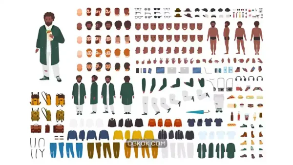 دانلود وکتور مرد سیاه پوست چاق Fat african american man constructor set or diy kit