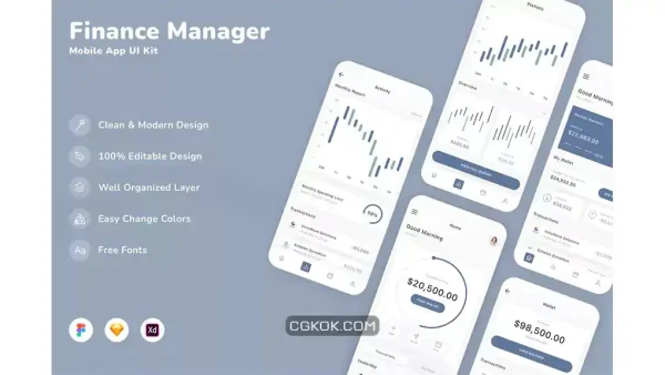 دانلود رابط کاربری اپلیکیشن مدیریت مالی Finance Manager Mobile App UI Kit