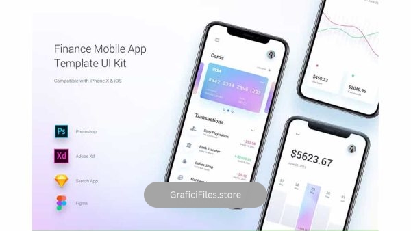 دانلود طرح لایه باز رابط کاربری اپلیکیشن موبایل سرمایه گذاری Finance Mobile App Template UI Kit