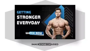 دانلود طرح وکتور کاور ویدیو یوتیوب تمرینات بدنسازی Fitness and workout youtube thumbnail or web banner
