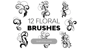دانلود 12 براش گل و گیاه فتوشاپ Floral Brushes