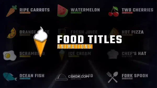 دانلود پریست پریمیر 12 انیمیشن متنی غذا Food Titles Animations