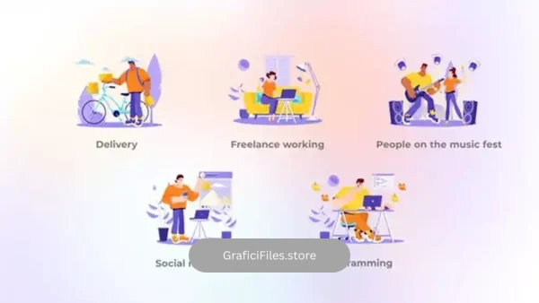 پروژه افترافکت موشن گرافیک شغل آزاد Freelance working – Big Character Tool Set Concept