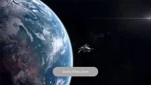 دانلود فوتیج موشن گرافیک خروج سفینه فضایی از مدار زمین Futuristic Spaceship Leaving Planet Earth Orbit