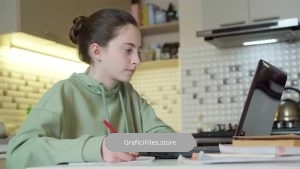 فوتیج دختر در حال نوشتن Girl Learning From Home