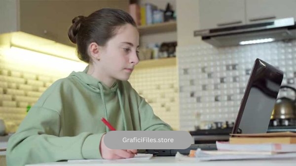 فوتیج دختر در حال نوشتن Girl Learning From Home