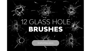 دانلود 12 براش شیشه شکسته فتوشاپ Glass Hole Brushes