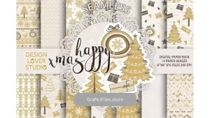 دانلود بک گراند کاغذ دیجیتال کریسمس طلایی Gold christmas digital paper pack