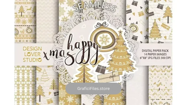 دانلود بک گراند کاغذ دیجیتال کریسمس طلایی Gold christmas digital paper pack