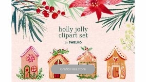 دانلود کلیپ آرت کریسمس Gouache Christmas clipart set