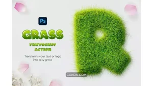 دانلود اکشن فتوشاپ ایجاد افکت چمن بر روی متن و اشکال Grass Photoshop Action