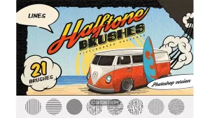 دانلود براش خط و نقطه فتوشاپ Halftone Lines Vintage Photoshop Brushes