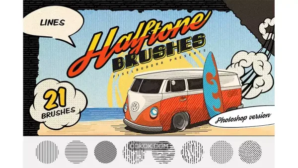 دانلود براش خط و نقطه فتوشاپ Halftone Lines Vintage Photoshop Brushes