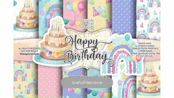 دانلود بک گراند کاغذ دیجیتال جشن تولد Happy Birthday digital paper pack