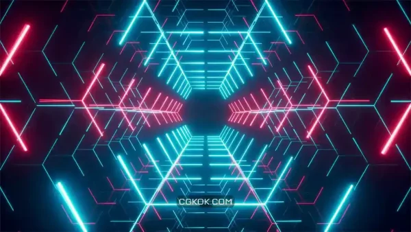 دانلود بک گراند موشن گرافیک تونل نئون شش ضلعی Hexagonal Neon Tunnel
