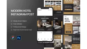دانلود طرح لایه باز پست اینستاگرام هتل Hotel Instagram Post