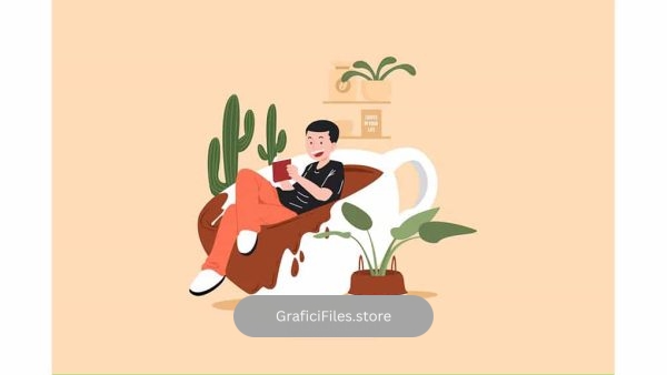 دانلود طرح وکتور خیال پردازی با قهوه Imagination With Coffee