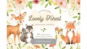 دانلود کلیپ آرت حیوانات جنگل Lovely Forest Watercolor Clip Art