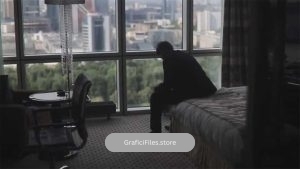 فوتیج مرد نشسته بر روی تخت هتل Man Sitting On Hotel Bed