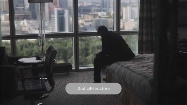 فوتیج مرد نشسته بر روی تخت هتل Man Sitting On Hotel Bed