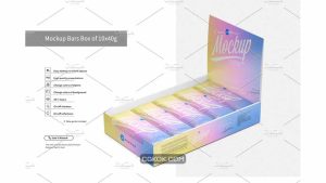 دانلود موکاپ جعبه شکلات Mockup Bars Box of 10x40g