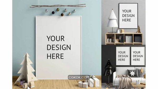 دانلود موکاپ صحنه داخلی مدرن با تم کریسمس Modern Christmas Interior