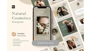 دانلود طرح لایه باز پست و استوری اینستاگرام لوازم آرایشی Natural Cosmetics Template