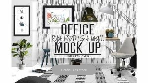 دانلود موکاپ دفتر کار Office Rug, Wall & Frames Mock Up